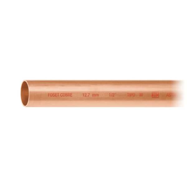 Tubo rígido de cobre 1/2' tipo 'M', 3m, 0.9kg, FOSET