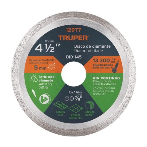 Disco de diamante de 4-1/2' x 1.6 mm, rin continuo, TRUPER