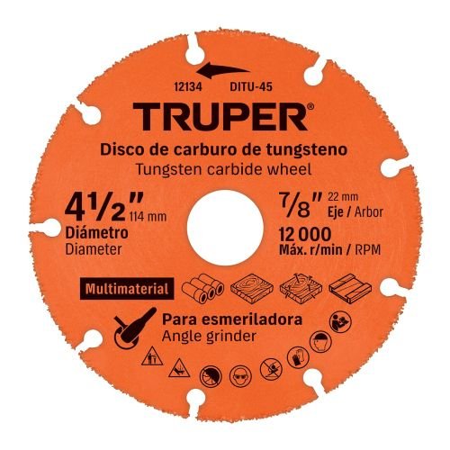 Disco 4-1/2' multimaterial de carburo de tungsteno, TRUPER