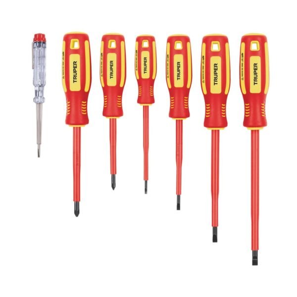 Juego 6 desarmadores dieléctricos y 1 probador de corriente