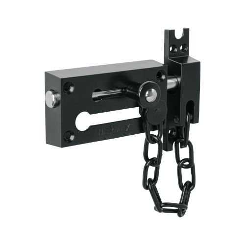 Pasador con cadena para puerta, acabado negro, HERMEX