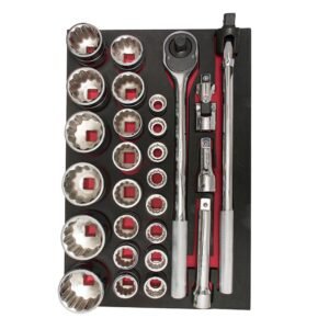 Juego de Dados Cortos y Accesorios Cuadro 3/4" Métricos, 27 Piezas Urrea