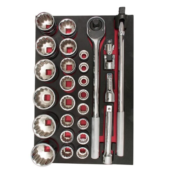 Juego de Dados Cortos y Accesorios Cuadro 3/4" Métricos, 27 Piezas Urrea